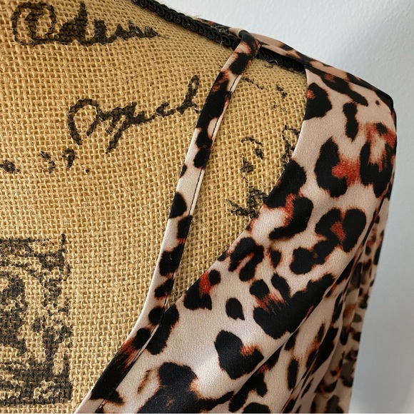 BEBE Cheetah Leopard Sheer Blouse Top with Half Front Zip - Picture 4 of 9